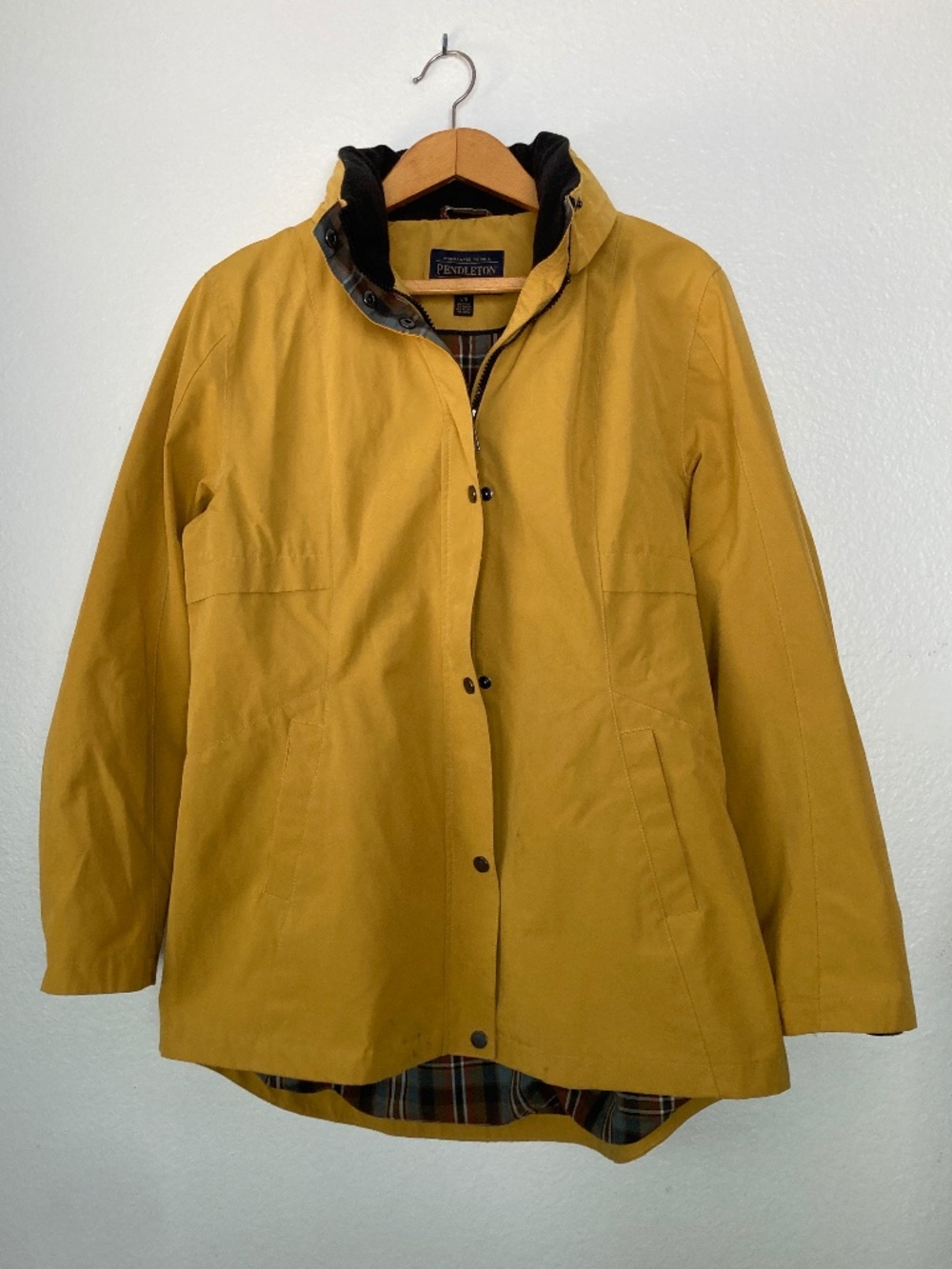 Pendleton Waterproof Rain Jacket Coat W/ Hidden Hood Womens Large Yellow